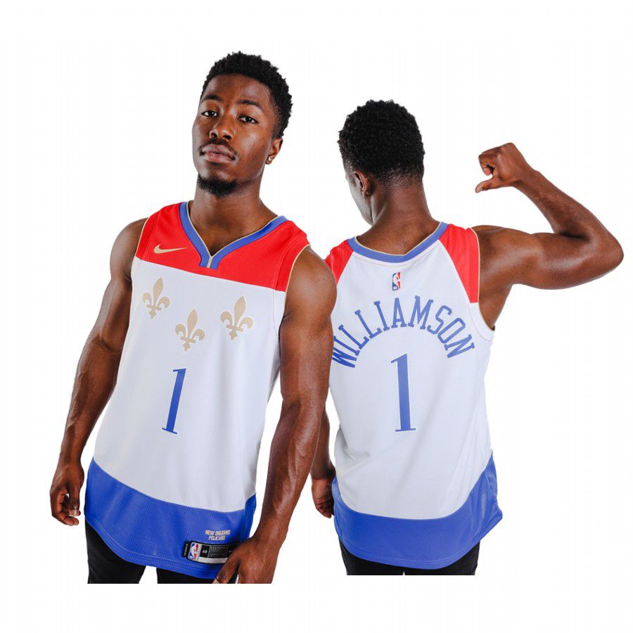 Men New Orleans Pelicans #1 zion williamson white city edition fleur de lis 2020 nba jersey